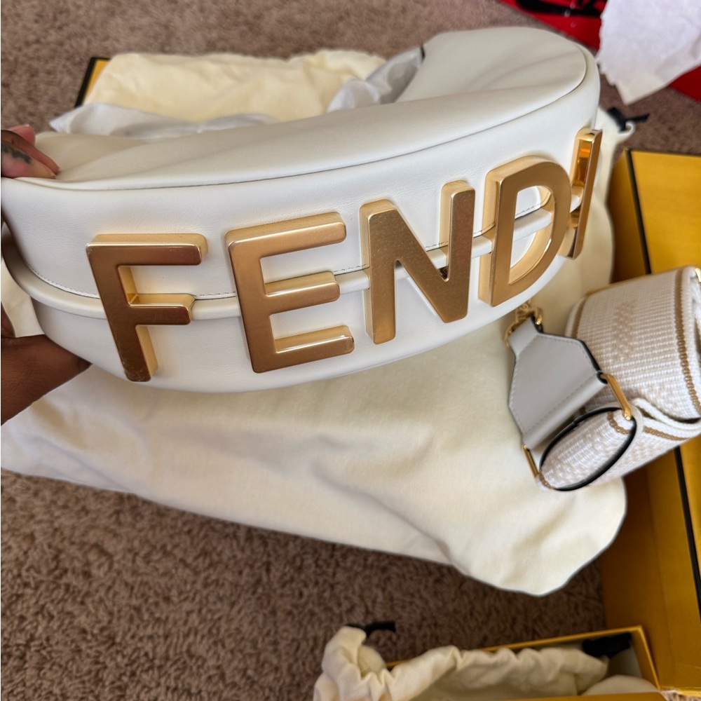 Fendi Cream and Gold Logo Belt Bag
